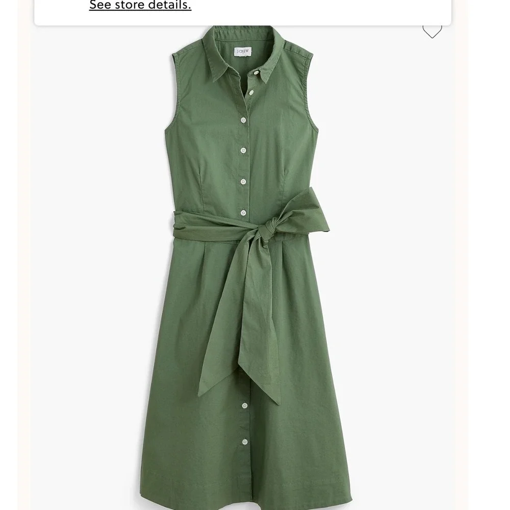 J.Crew Womens Olive Green Cotton Poplin Sleeveless Tie Waist Shirt Dress Size 2 - Picture 3 of 5